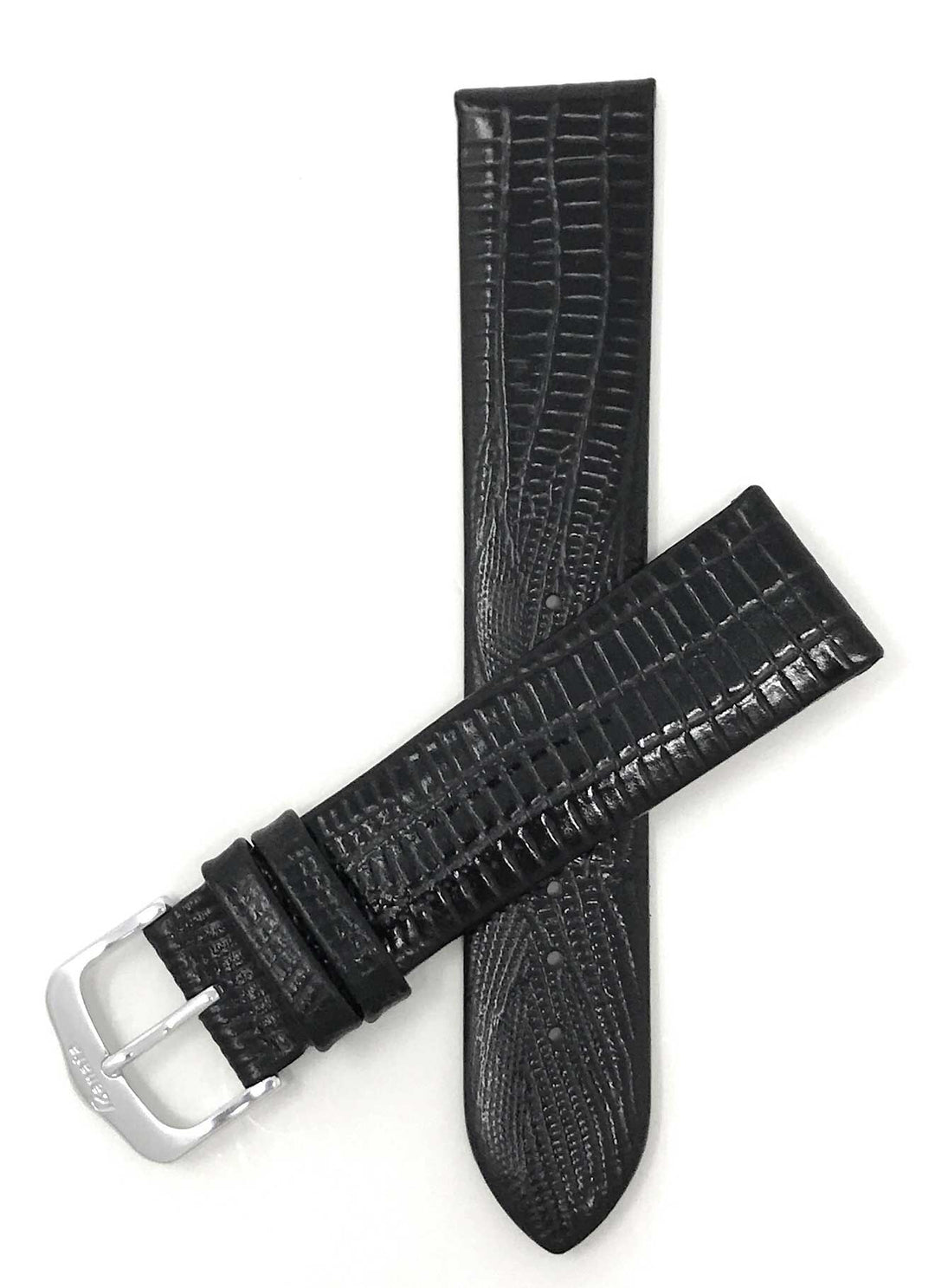 429 | 18mm Black Italian Leather Watch Band - Texas Teju Pattern - Padded 18mm /