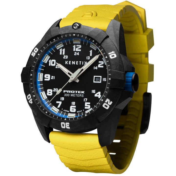 Kenetik Carbon Composite Dive CARBON CASE/BLACK & BLUE DIAL/YELLOW STRAP Black &