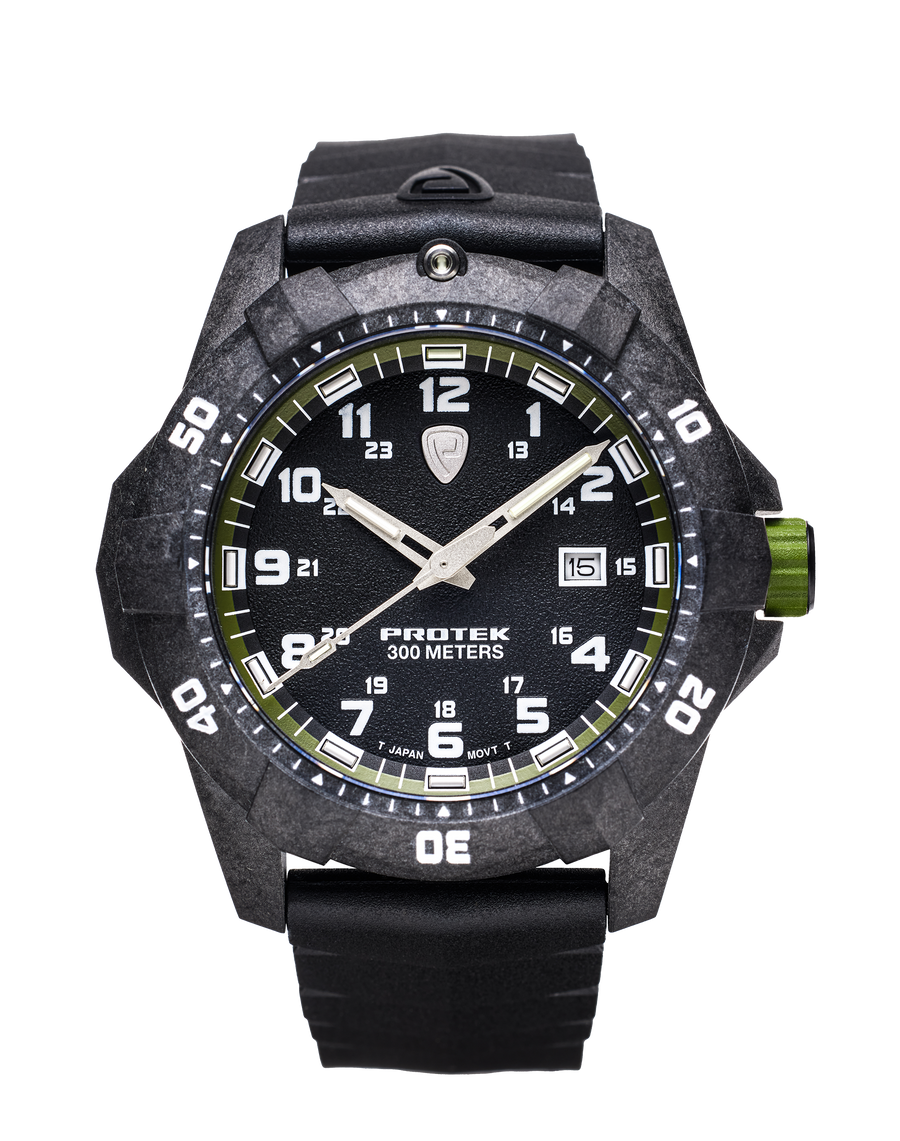 Carbon Dive CARBON CASE/BLACK&GREEN DIAL/BLACK STRAP | Black Dial
