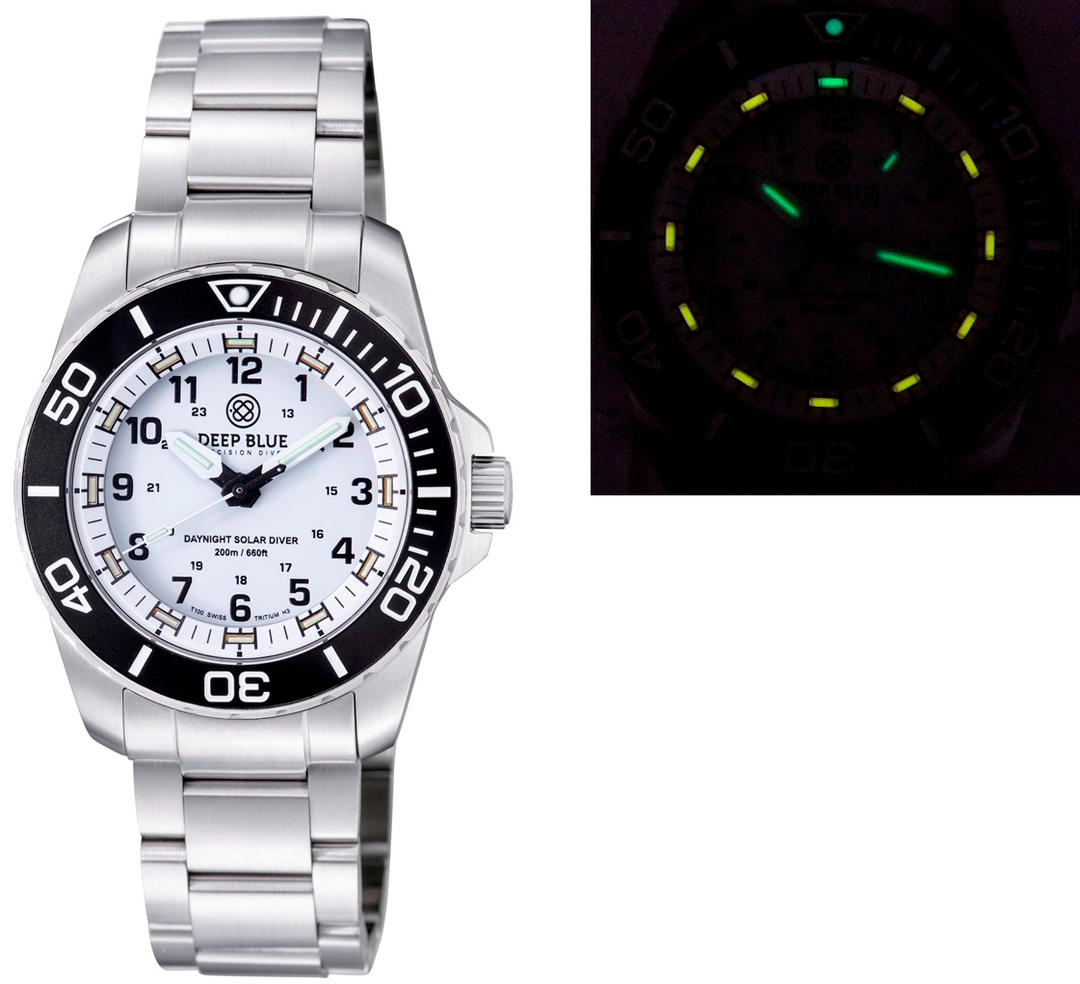 DAYNIGHT 43MM DIVER SOLAR  STAINLESS STEEL TRITIUM DAYNIGHT  BLACK/WHITE BEZEL –