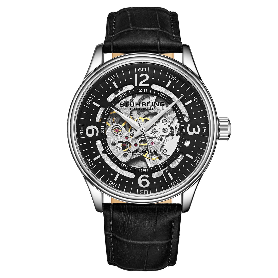Denmark Automatic Skeleton Watch Black/Leather | Black Dial