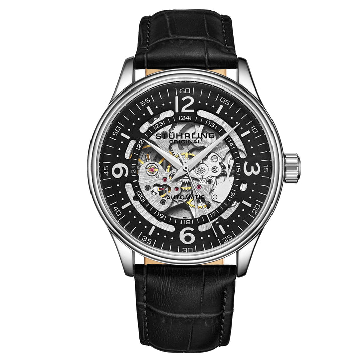 Denmark Automatic Skeleton Watch Black/Leather | Black Dial