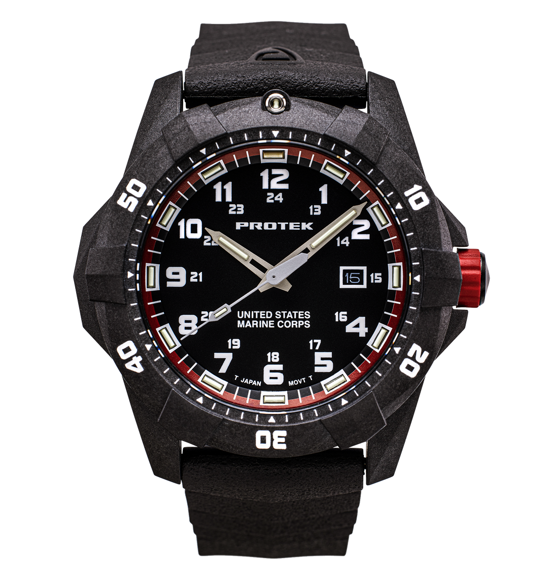 USMC Carbon Dive CARBON CASE/BLACK & RED DIAL/BLACK STRAP | Black / Red Dial