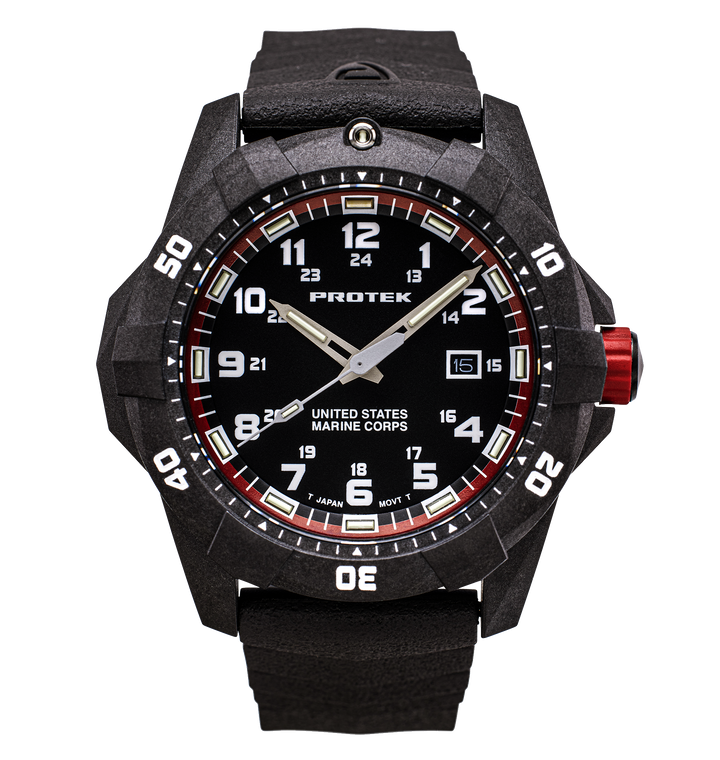 USMC Carbon Dive CARBON CASE/BLACK & RED DIAL/BLACK STRAP | Black / Red Dial