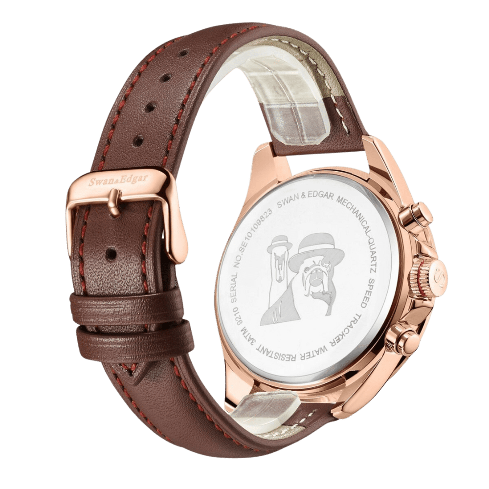 Speed Tracker Mecha Quartz Brown Dial / Brown Leather Strap With Red Stitching B