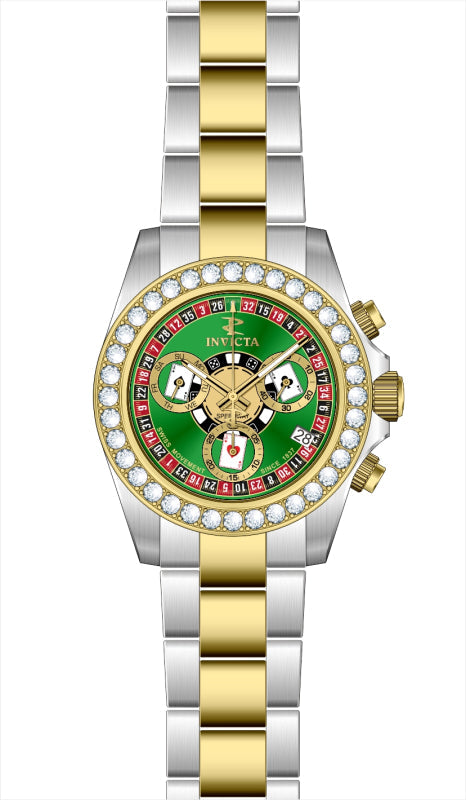 Elite Diamond Green Dial Silver And Gold Stainless Steel Bracelet 42mm Green Dia