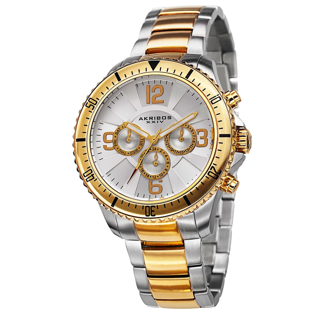 Bold Pattern Multifunction Dial Steel Watch Silver/Gold