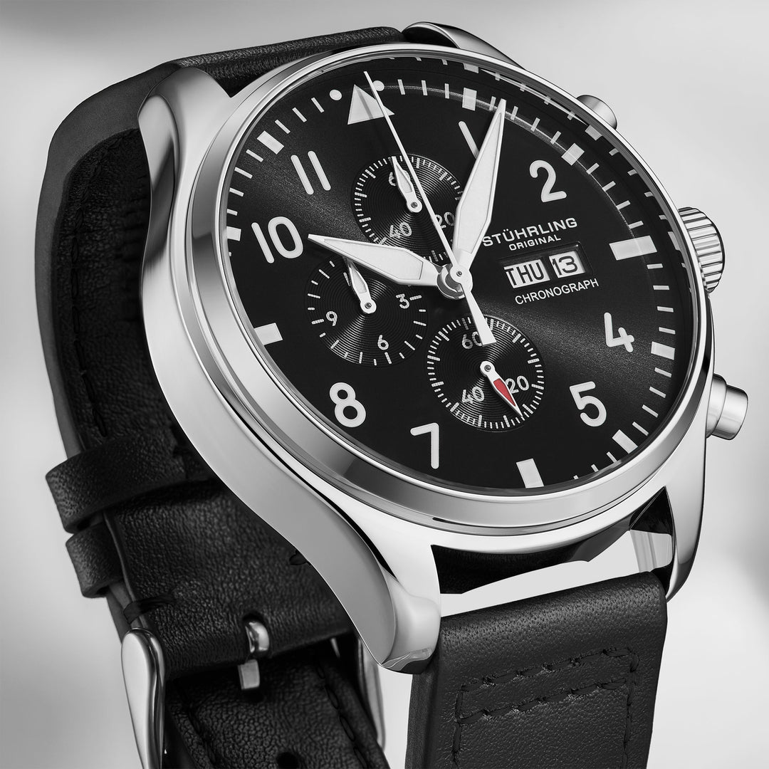 Navigator Chrono Jet Black Sunray Dial/Black Leather Strap | Black Dial