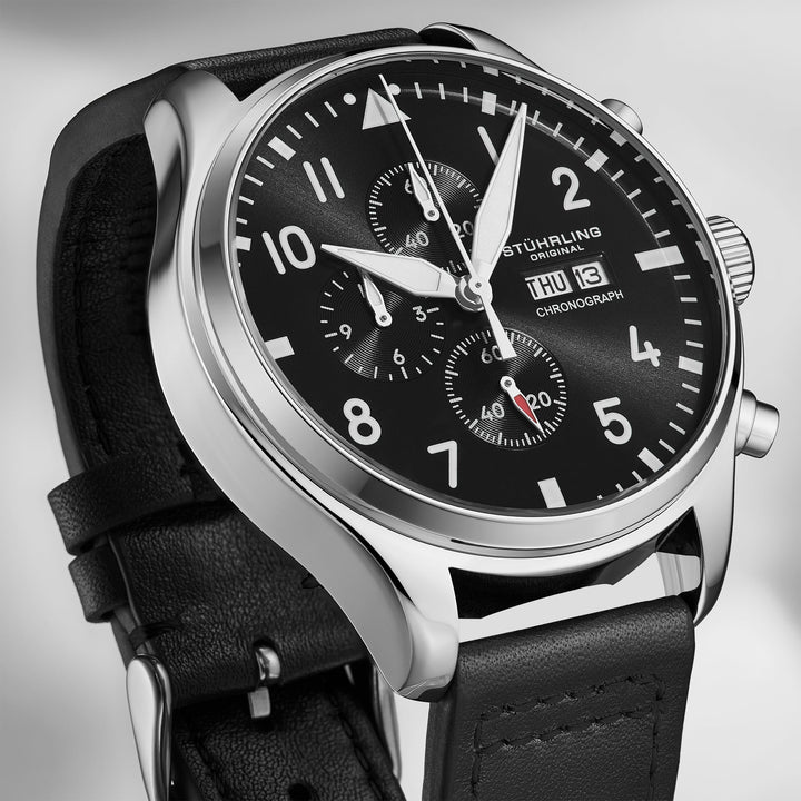 Navigator Chrono Jet Black Sunray Dial/Black Leather Strap | Black Dial