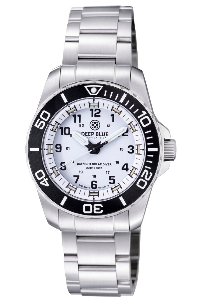 DAYNIGHT 43MM DIVER SOLAR  STAINLESS STEEL TRITIUM DAYNIGHT  BLACK/WHITE BEZEL –