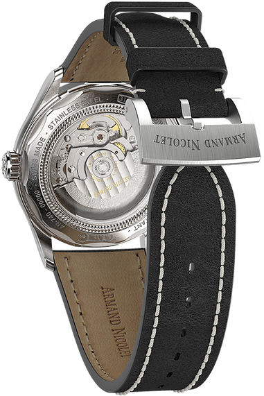 MO2-HS2 Jumping Hour Black Dial / Black Leather Strap Black-Silver Dial