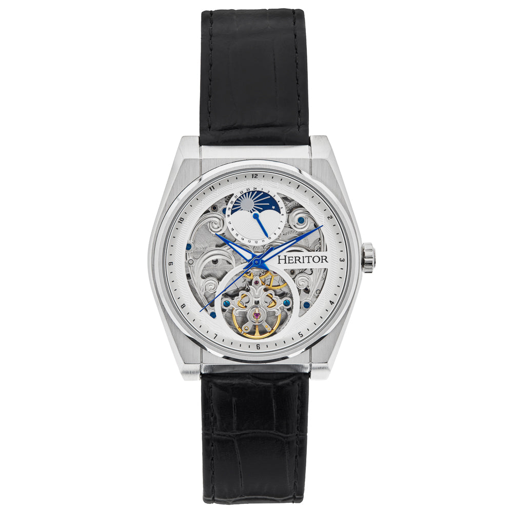 Daxton Semi Skeleton Black/White | White Dial