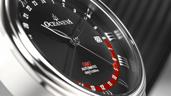 OceanTrek Automatic GMT 200M – Black Dial with Red Accents