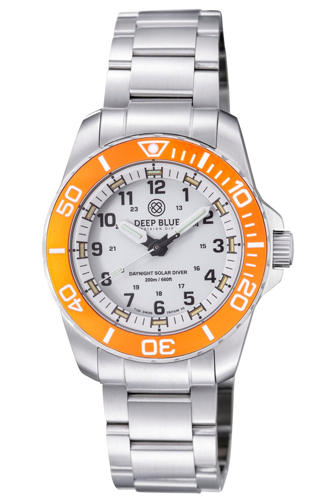 DAYNIGHT 43MM DIVER SOLAR  STAINLESS STEEL TRITIUM DAYNIGHT  ORANGE/WHITE BEZEL 