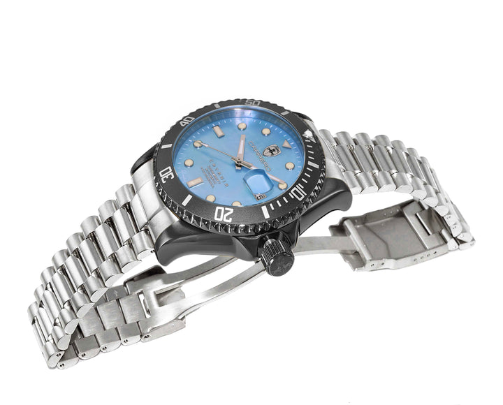 Catania-PD Blue - IP Black / Steel Bracelet Blue Mother-of-Pearl Dial