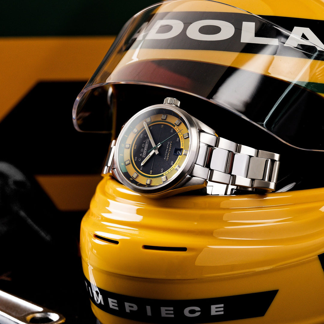 DFV-COSWORTH HELMET WATCH WINDER AUTOMATIC LIMITED EDITION YELLOW / STAINLESS ST