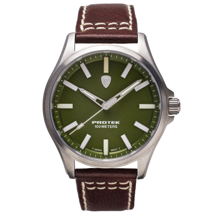 Titanium Field Black Case, Green Dial, Dark Brown Strap | Green Dial