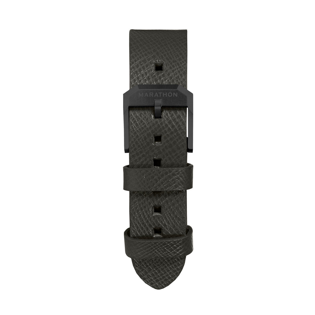 STRAP, 20mm, ITALIAN LEATHER, CROSS HATCH, IP BLACK BUCKLE, MOSS GREEN, STANDARD