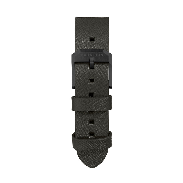 STRAP, 20mm, ITALIAN LEATHER, CROSS HATCH, IP BLACK BUCKLE, MOSS GREEN, STANDARD