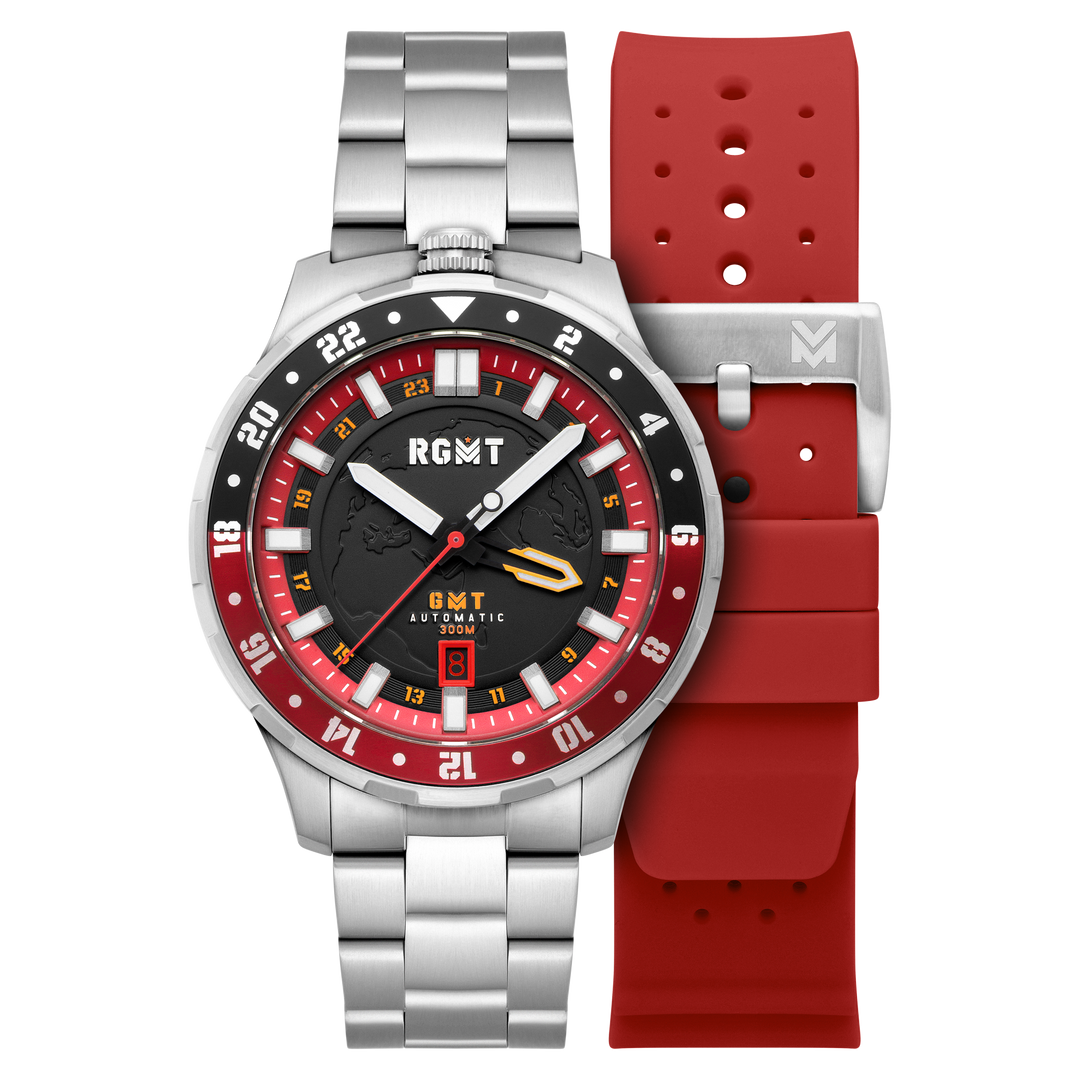 GLOBEMASTER GMT AUTOMATIC Black & Red / Stainless Steel | Black Dial