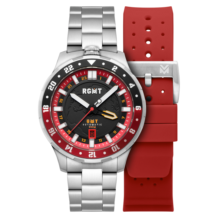GLOBEMASTER GMT AUTOMATIC Black & Red / Stainless Steel | Black Dial