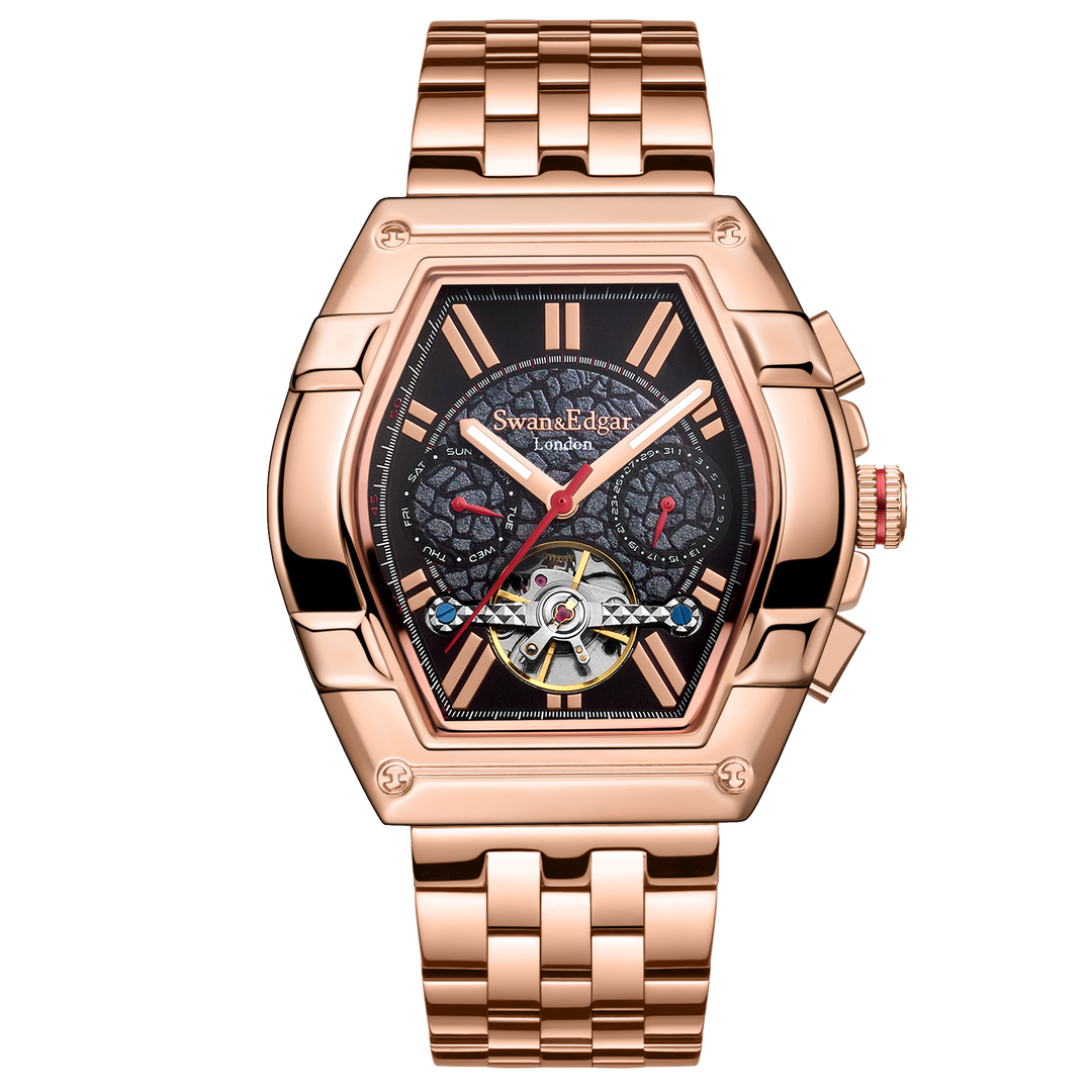 Knight Exhibition Automatic Black Open Exhibition Dial Rose Gold Stainless Steel