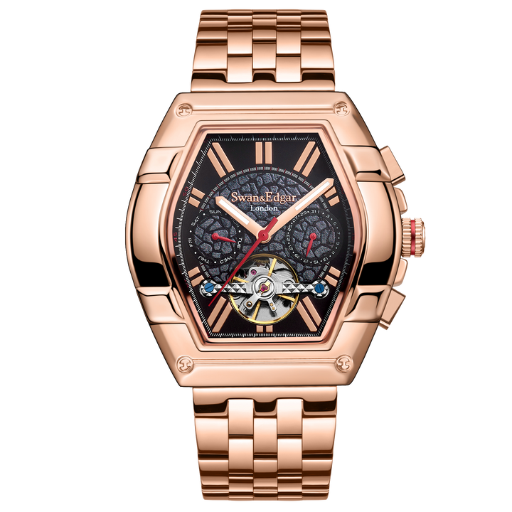 Knight Exhibition Automatic Black Open Exhibition Dial Rose Gold Stainless Steel