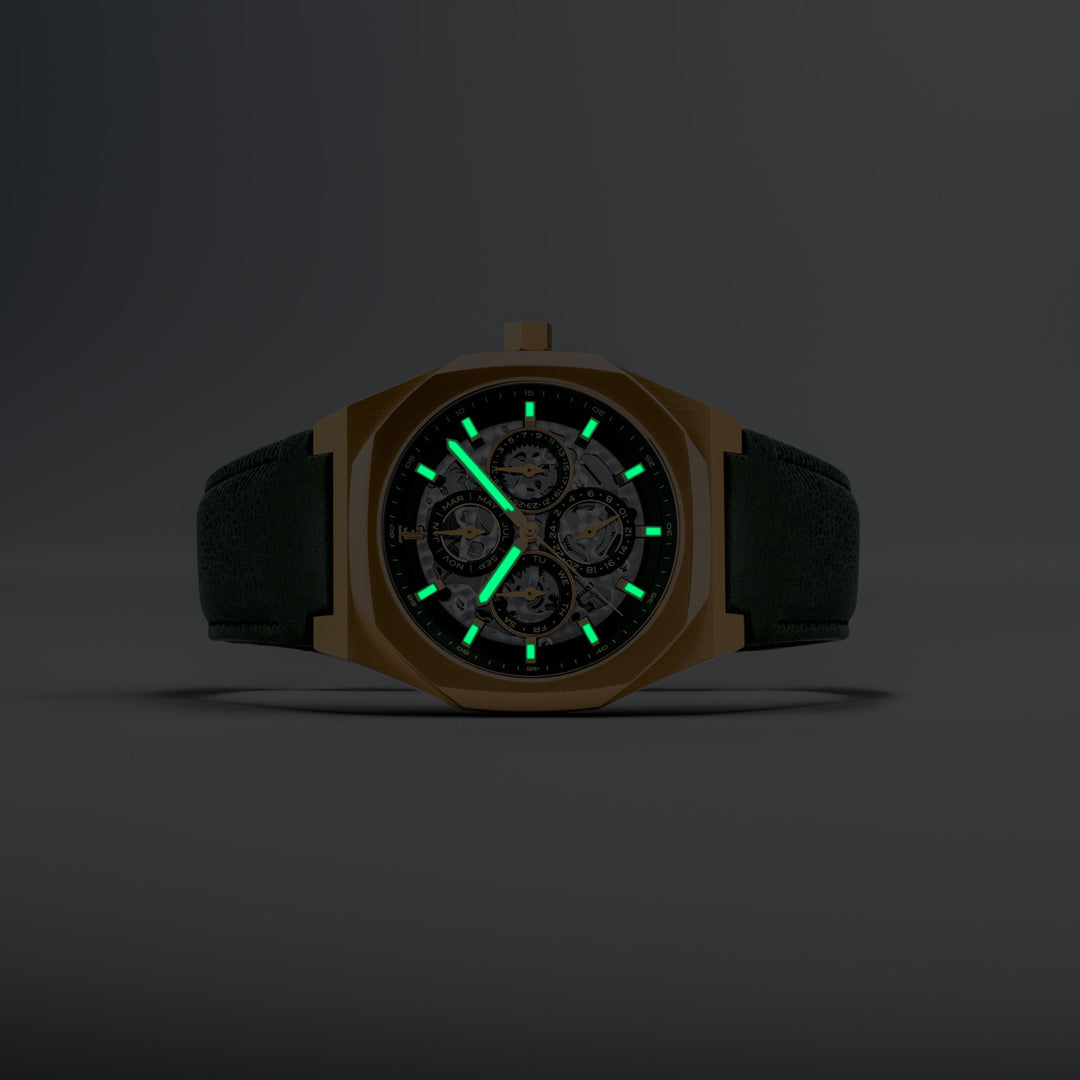 Discovery Drake Triple Calendar Skeleton Automatic Green / Genuine Leather | Gre