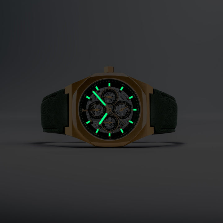 Discovery Drake Triple Calendar Skeleton Automatic Green / Genuine Leather | Gre