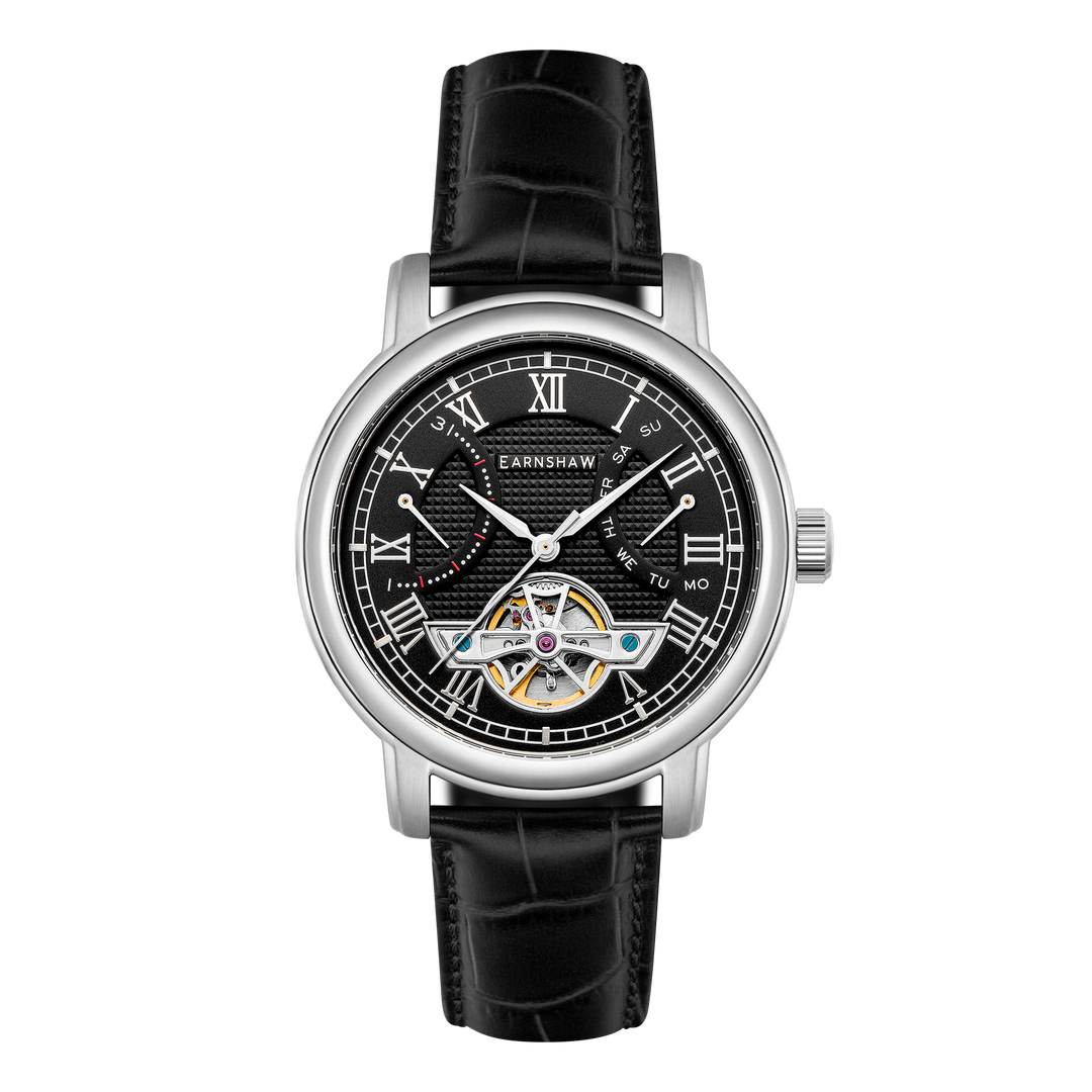 Heritage Longcase Double Retrograde Calendar Open Heart Automatic Black / Genuin