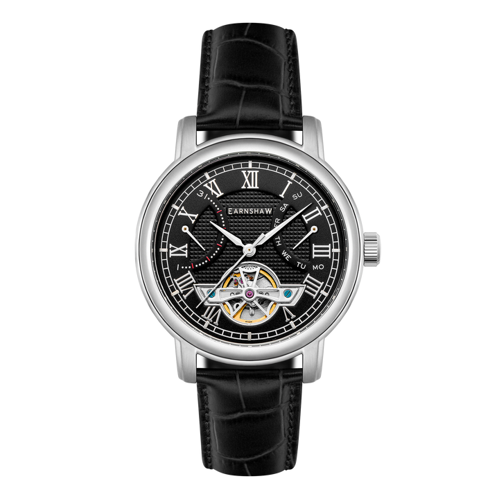 Heritage Longcase Double Retrograde Calendar Open Heart Automatic Black / Genuin