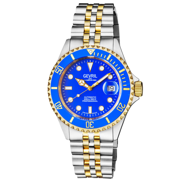 Wall Street Gevril Swiss Made SW200 Steel Rotating bezel Watch, 316L Case, Blue 