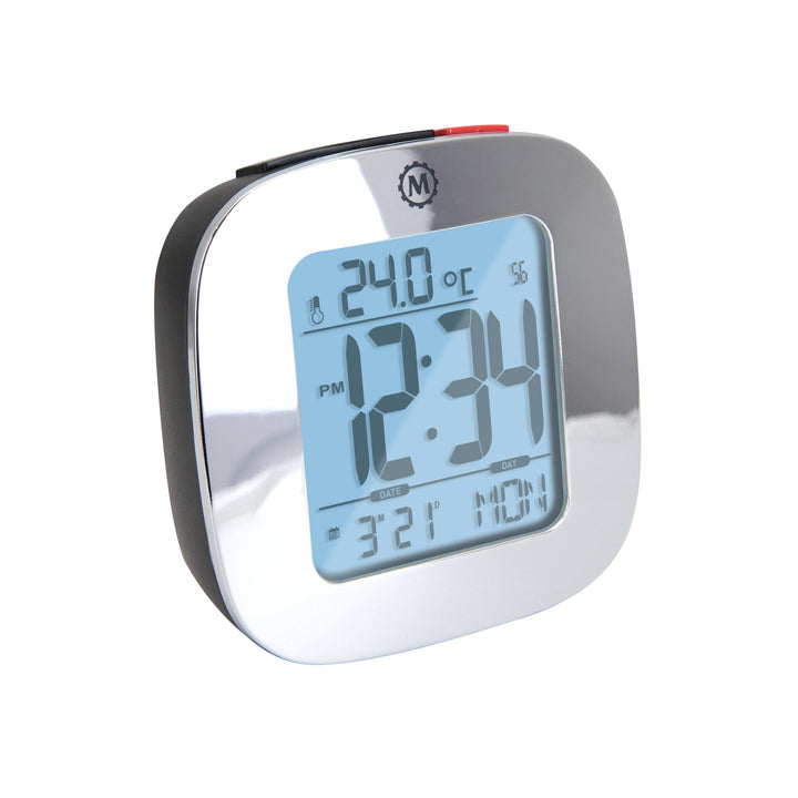 Compact Alarm Clock with Temperature and Date Clock, LCD, Alarm, Mini, Silver (2