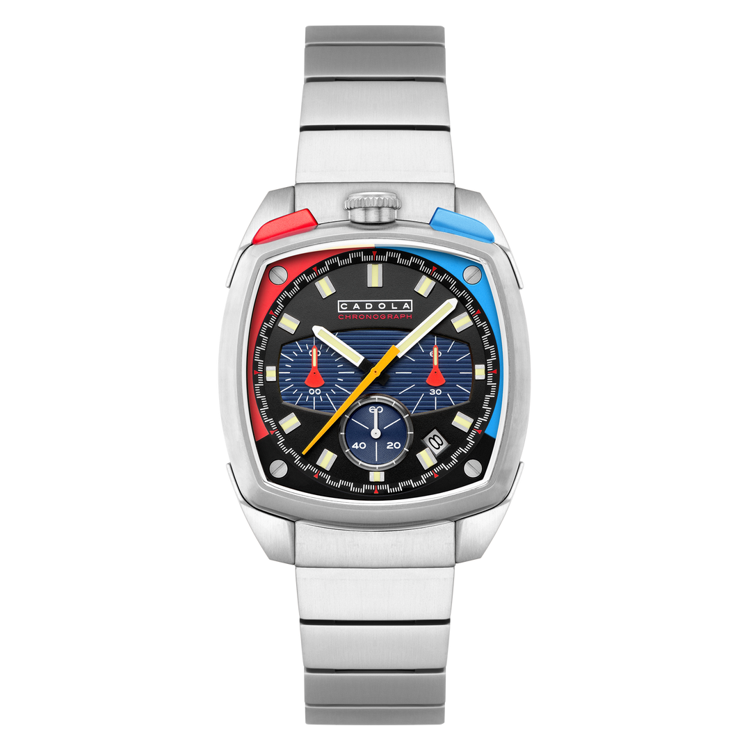 Taurus Chronograph Red & Blue / Stainless Steel | Black Dial