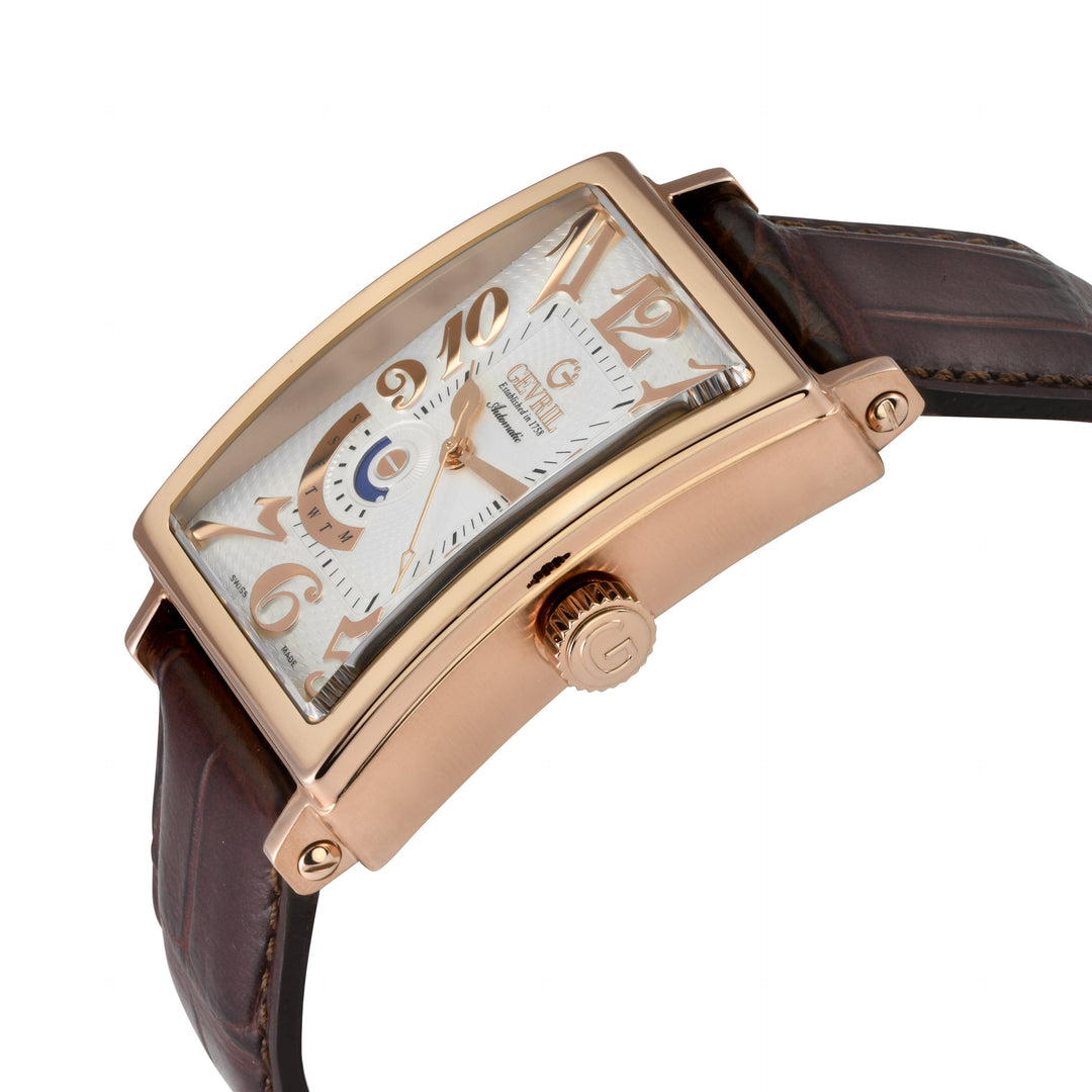 Avenue of Americas Gevril Men's Avenue of America's IPRG Case, Silver Dial, Genu