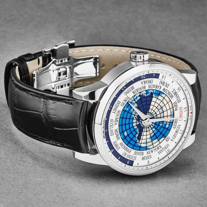 Heritage 112308 / Silver / Blue World Map | Silver / Blue World Map Dial