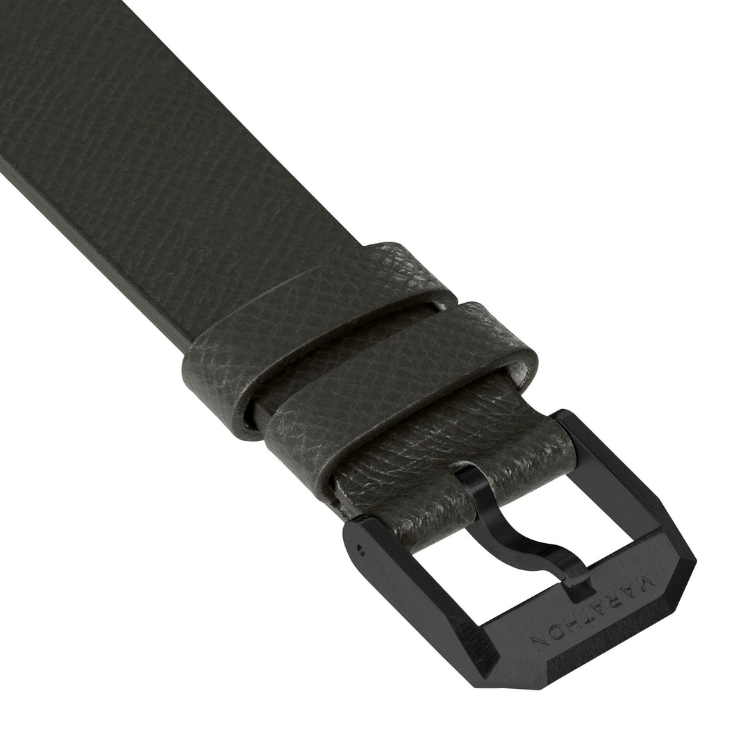 STRAP, 20mm, ITALIAN LEATHER, CROSS HATCH, IP BLACK BUCKLE, MOSS GREEN, XL ITALI