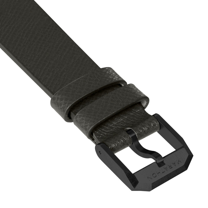 STRAP, 20mm, ITALIAN LEATHER, CROSS HATCH, IP BLACK BUCKLE, MOSS GREEN, XL ITALI
