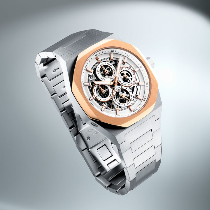 Discovery Drake Triple Calendar Skeleton Automatic White & Rose Gold / Stainless
