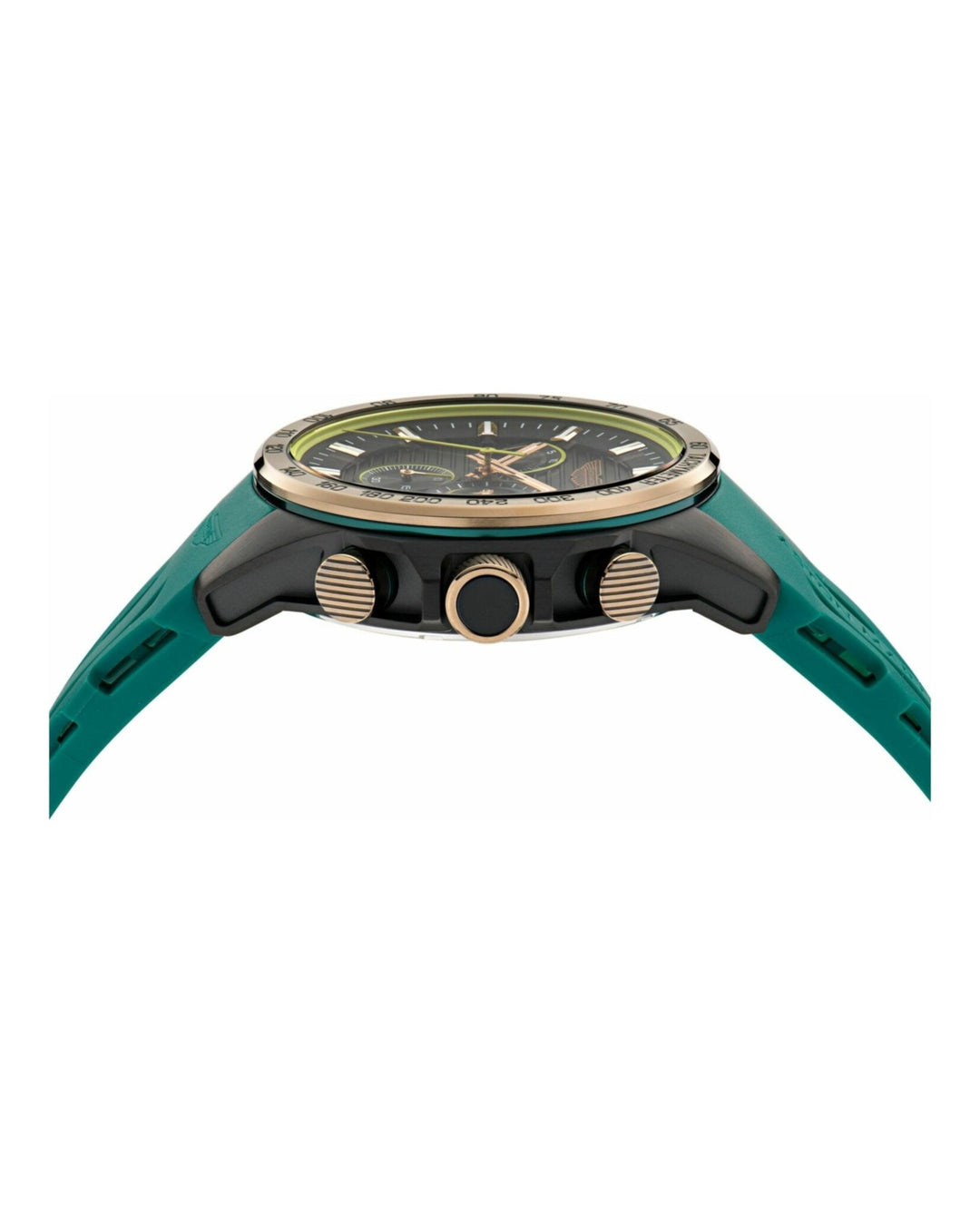 HLC Black IP/Green Silicone Strap Black Dial
