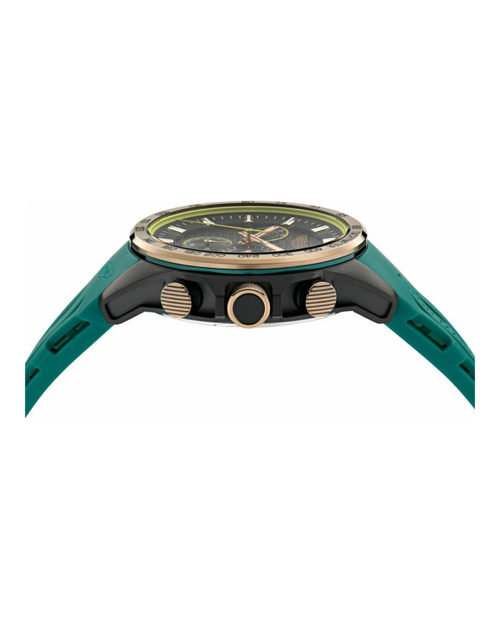 HLC Black IP/Green Silicone Strap Black Dial
