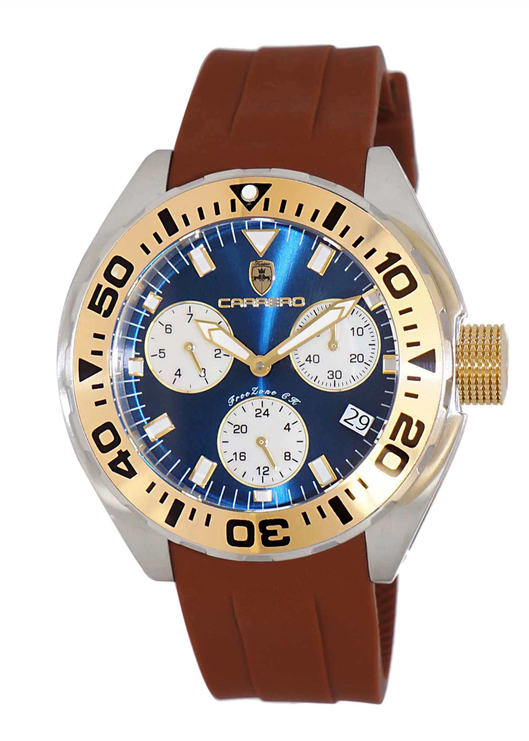 FreeZone-CH Blue - Goldg tone /Brown | Blue Dial