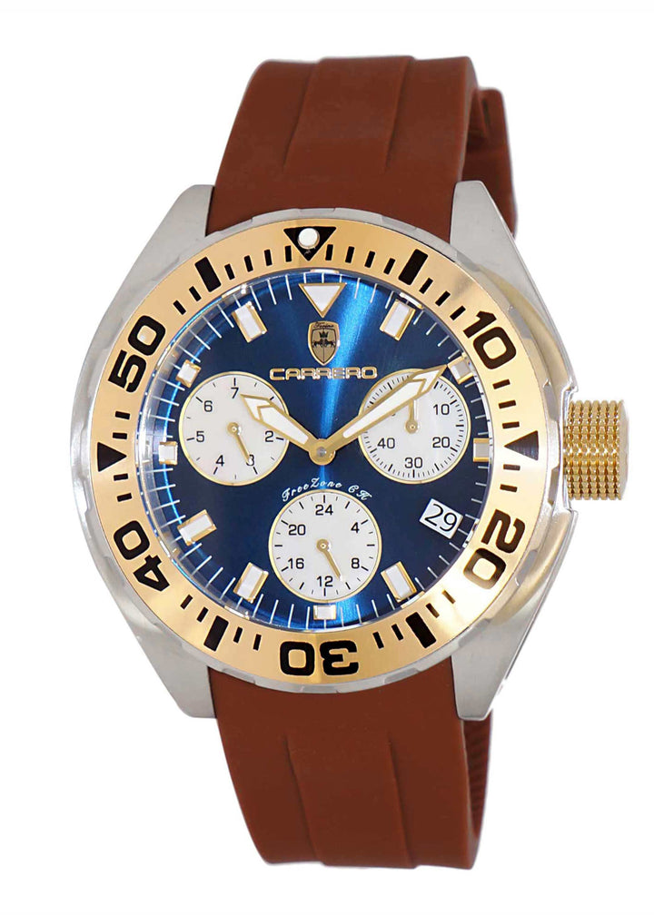 FreeZone-CH Blue - Goldg tone /Brown | Blue Dial