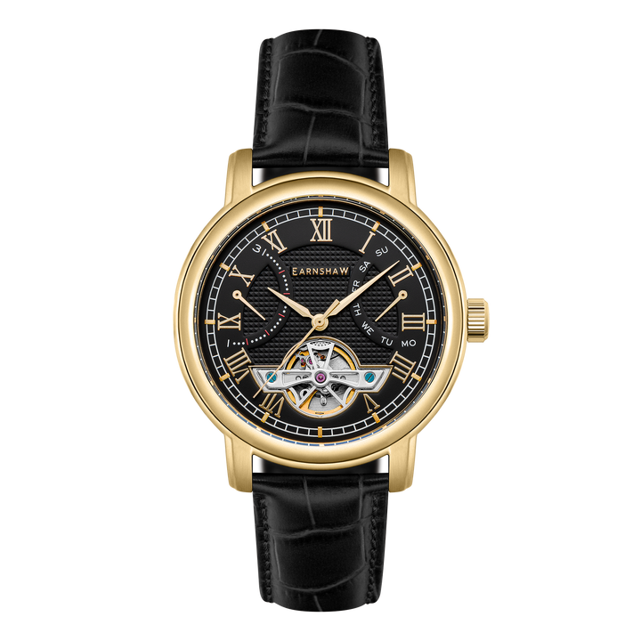 Heritage Longcase Double Retrograde Calendar Open Heart Automatic Black / Genuin