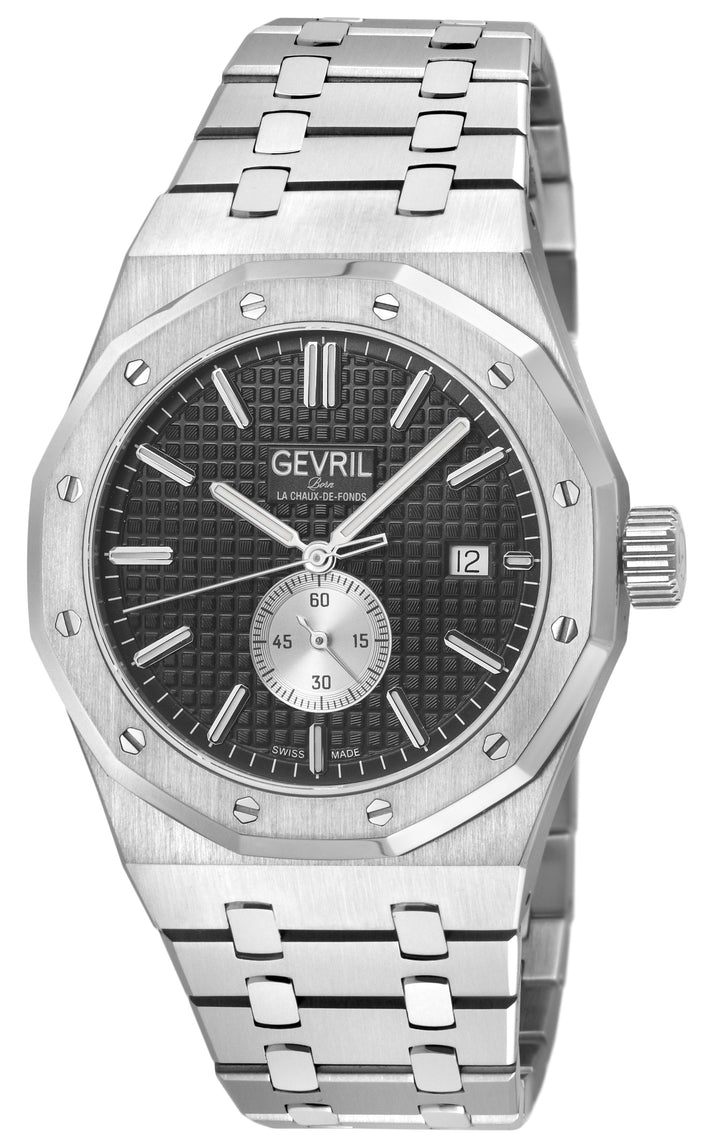 Gotham Swiss Automatic Movement, Black Embossed Dial, Silver Counter  316L SS Br