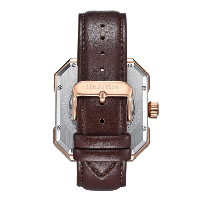 Campbell Leather-Band Skeleton Watch Rose Gold/Brown | Brown Dial