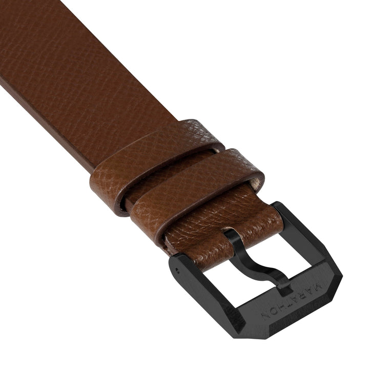 STRAP, 20mm, ITALIAN LEATHER, CROSS HATCH, IP BLACK BUCKLE, COGNAC, STANDARD ITA