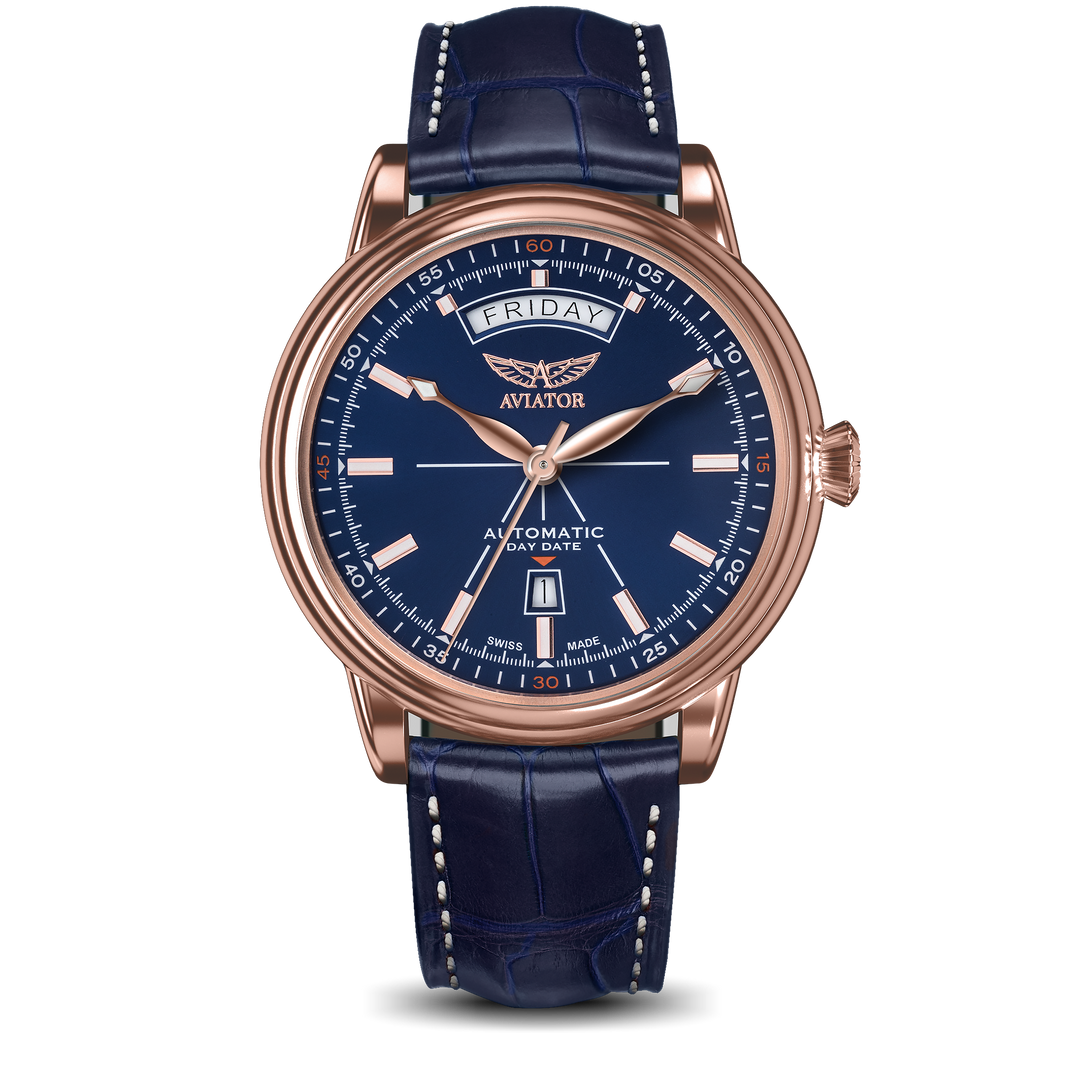 DOUGLAS DAY-DATE Blue Calf Leather Strap | Blue Dial