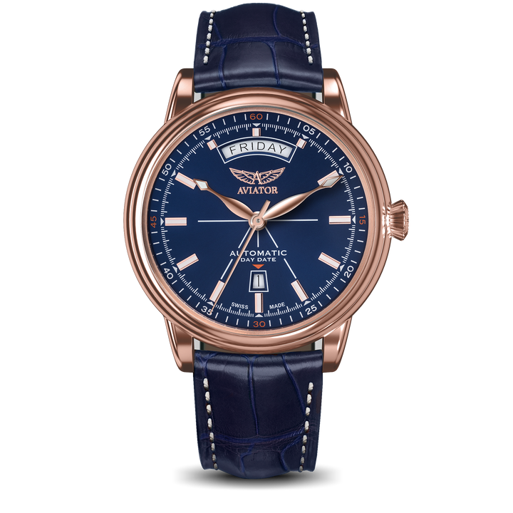 DOUGLAS DAY-DATE Blue Calf Leather Strap | Blue Dial
