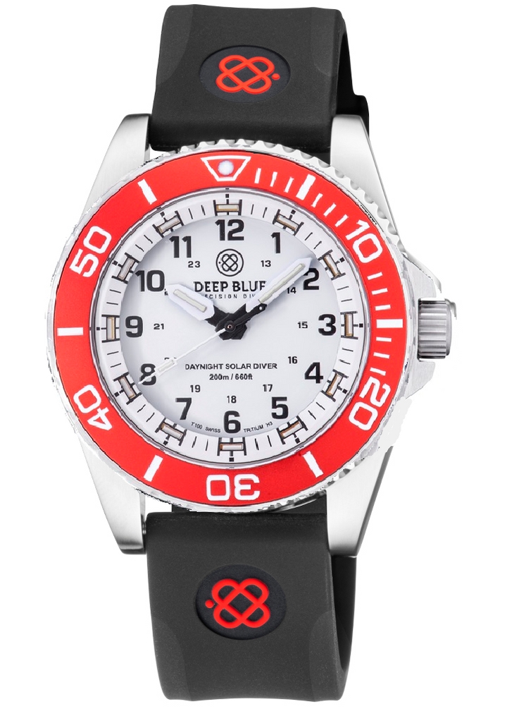 DAYNIGHT 43MM DIVER SOLAR  STAINLESS STEEL TRITIUM DAYNIGHT  RED/WHITE BEZEL –WH